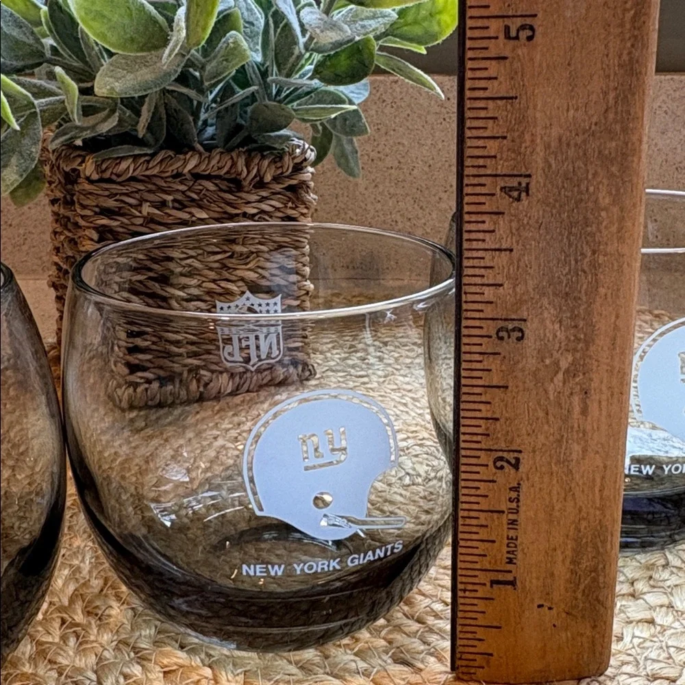 (4) Vintage Smokey NY Giants NFL Lowball Cocktail Glasses